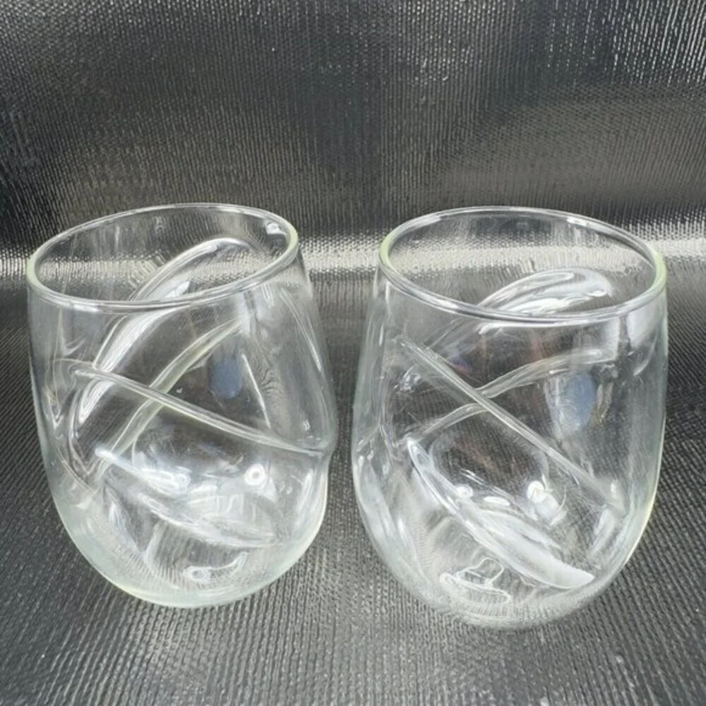 Dragon Glassware Wave Tumblers Handcrafted 16 oz Set of 2 Clear Thin Glassware‎